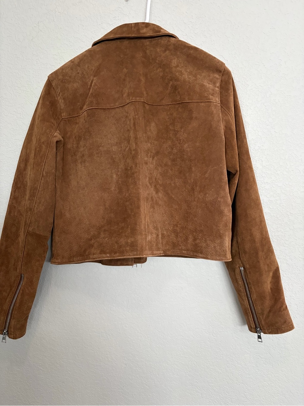 Zara leather short Cognac Suede Zip Jacket - Picture 3 of 8